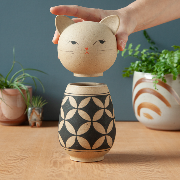 Kokeshi-Inspired Ceramic Kitty Jar - Seven Treasures