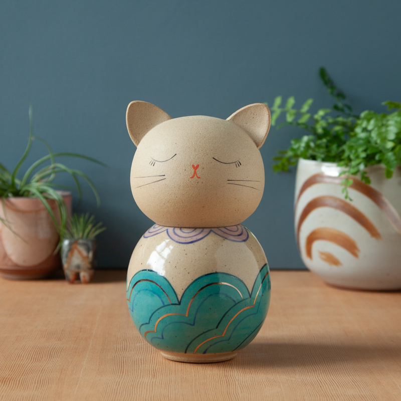 Kokeshi-Inspired Ceramic Kitty Jar - Both Sides Now