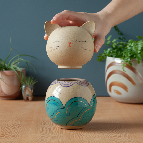 Kokeshi-Inspired Ceramic Kitty Jar - Both Sides Now