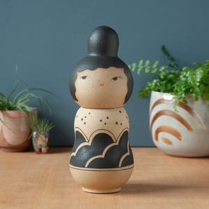 Kokeshi-Inspired Ceramic Jar - Dark Night