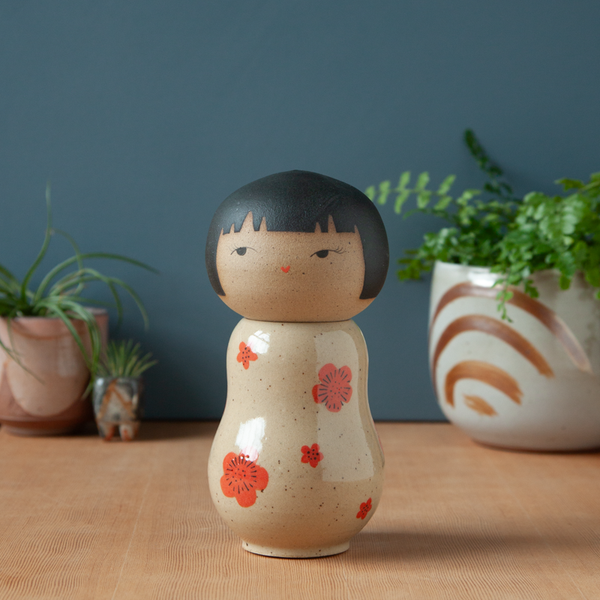 Kokeshi-Inspired Ceramic Jar - Sassy Plum Blossom