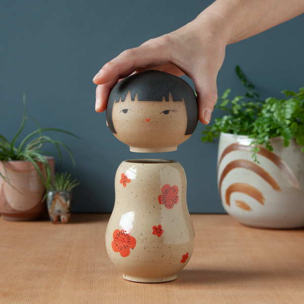 Kokeshi-Inspired Ceramic Jar - Sassy Plum Blossom