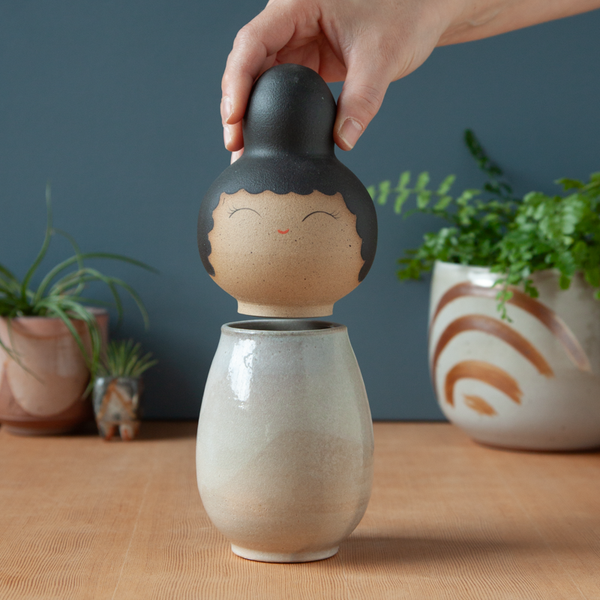 Kokeshi-Inspired Ceramic Jar - Shino Subtlety