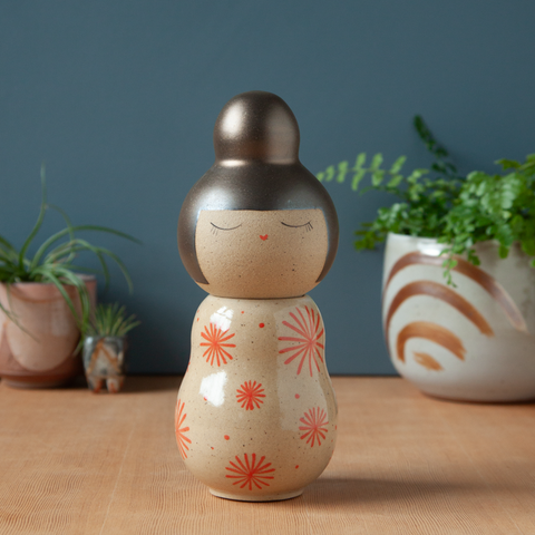 Kokeshi-Inspired Ceramic Jar - Firecracker