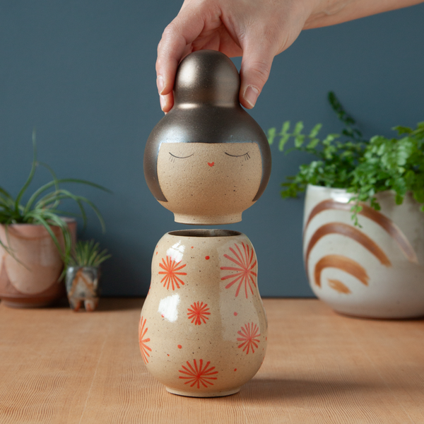 Kokeshi-Inspired Ceramic Jar - Firecracker