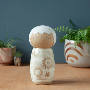 Kokeshi-Inspired Ceramic Jar - Neutral Floral