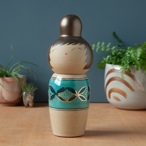 Kokeshi-Inspired Ceramic Jar - Turquoise Seven Treasures