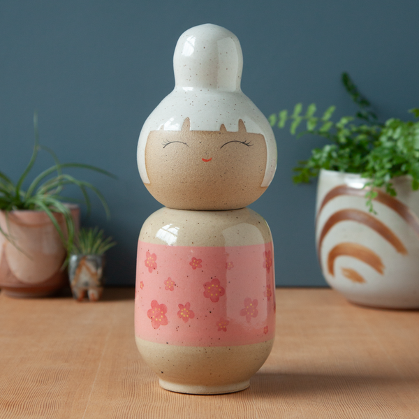 Kokeshi-Inspired Ceramic Jar - Pink Plum