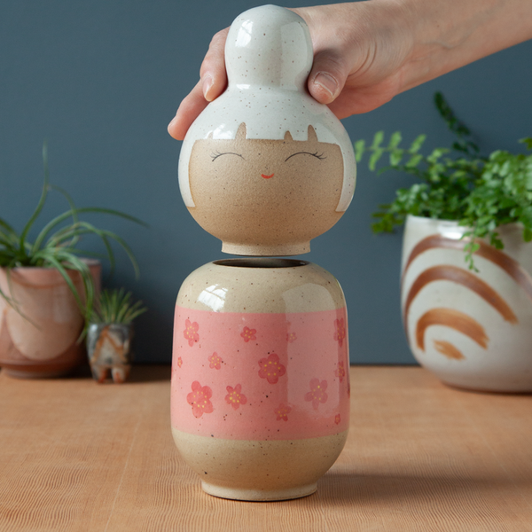 Kokeshi-Inspired Ceramic Jar - Pink Plum