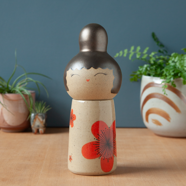 Kokeshi-Inspired Ceramic Jar - Bold Ume (Plum Blossom)