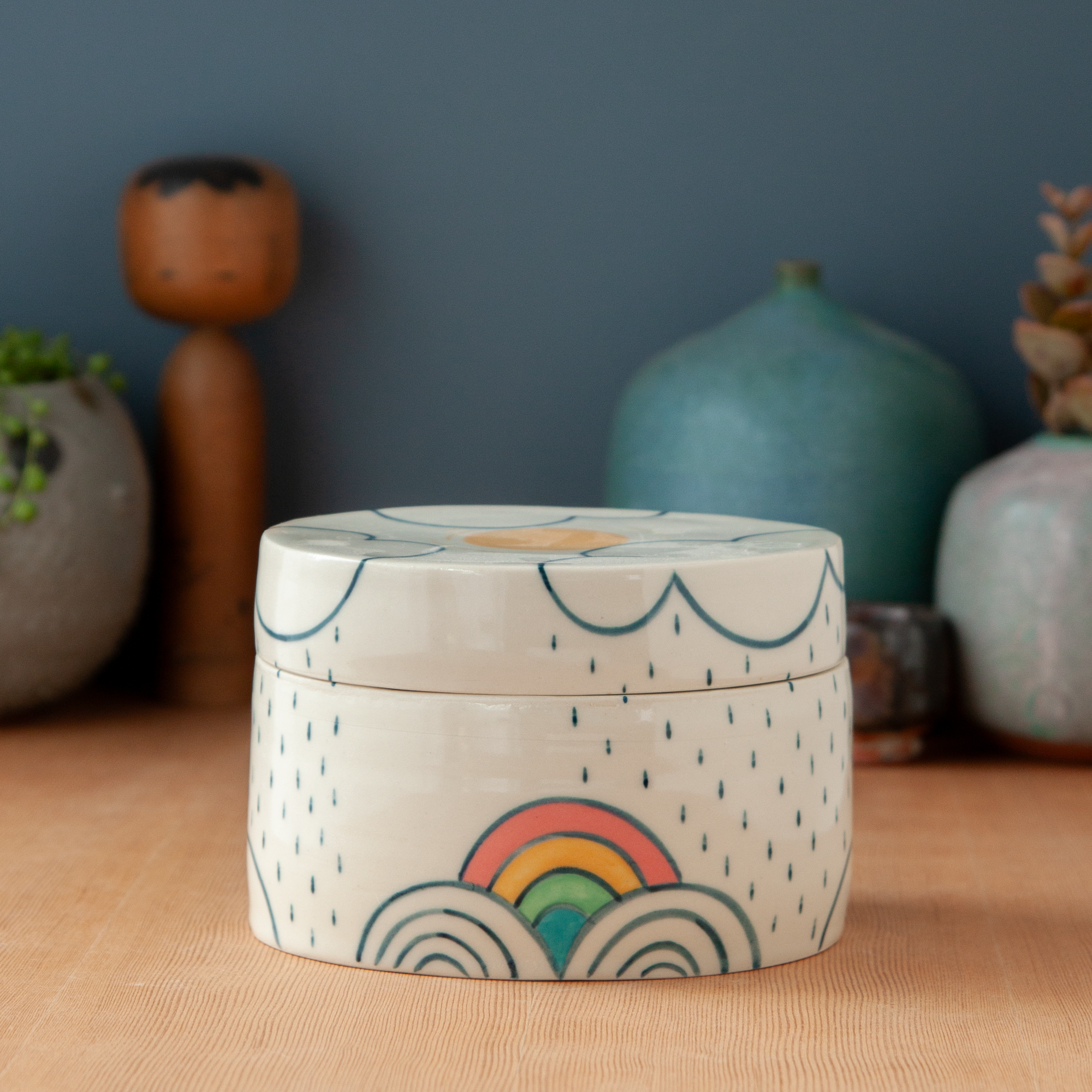 Oval Box with Rainy Rainbows