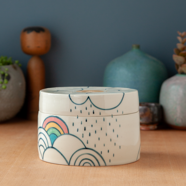 Oval Box with Rainy Rainbows