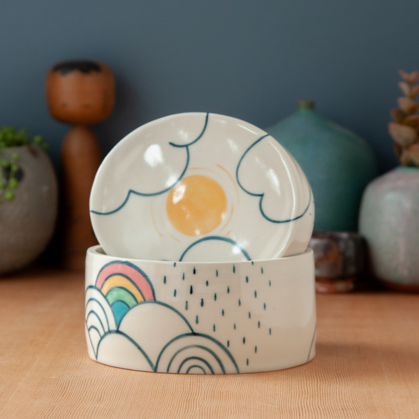 Oval Box with Rainy Rainbows