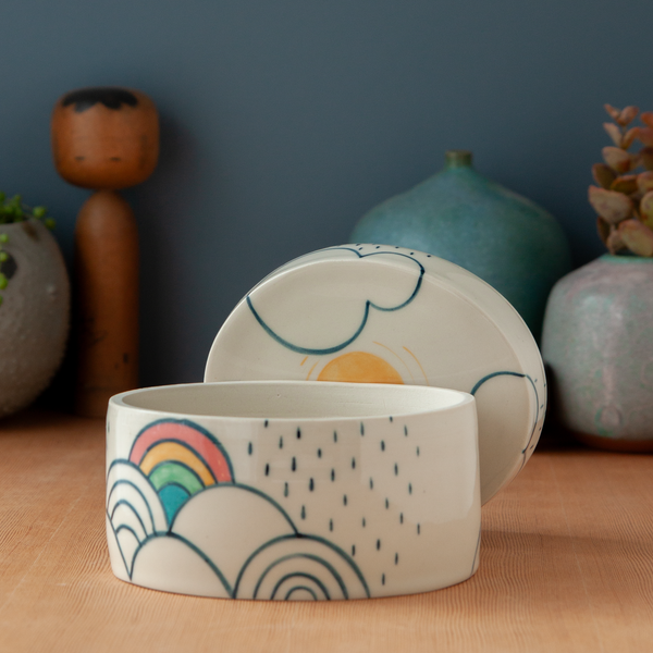 Oval Box with Rainy Rainbows