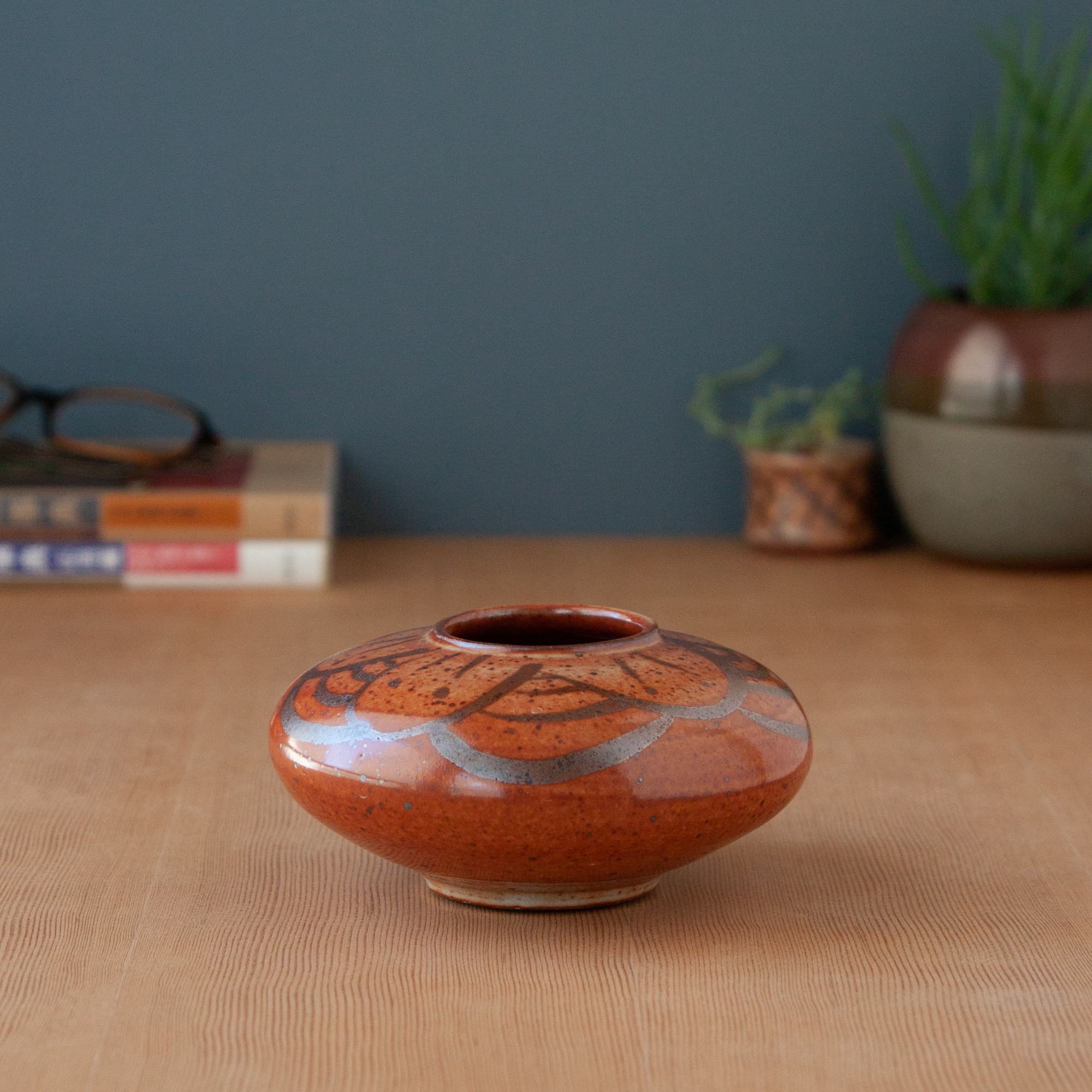 Shino Vase with Iron Oxide Floral Waves